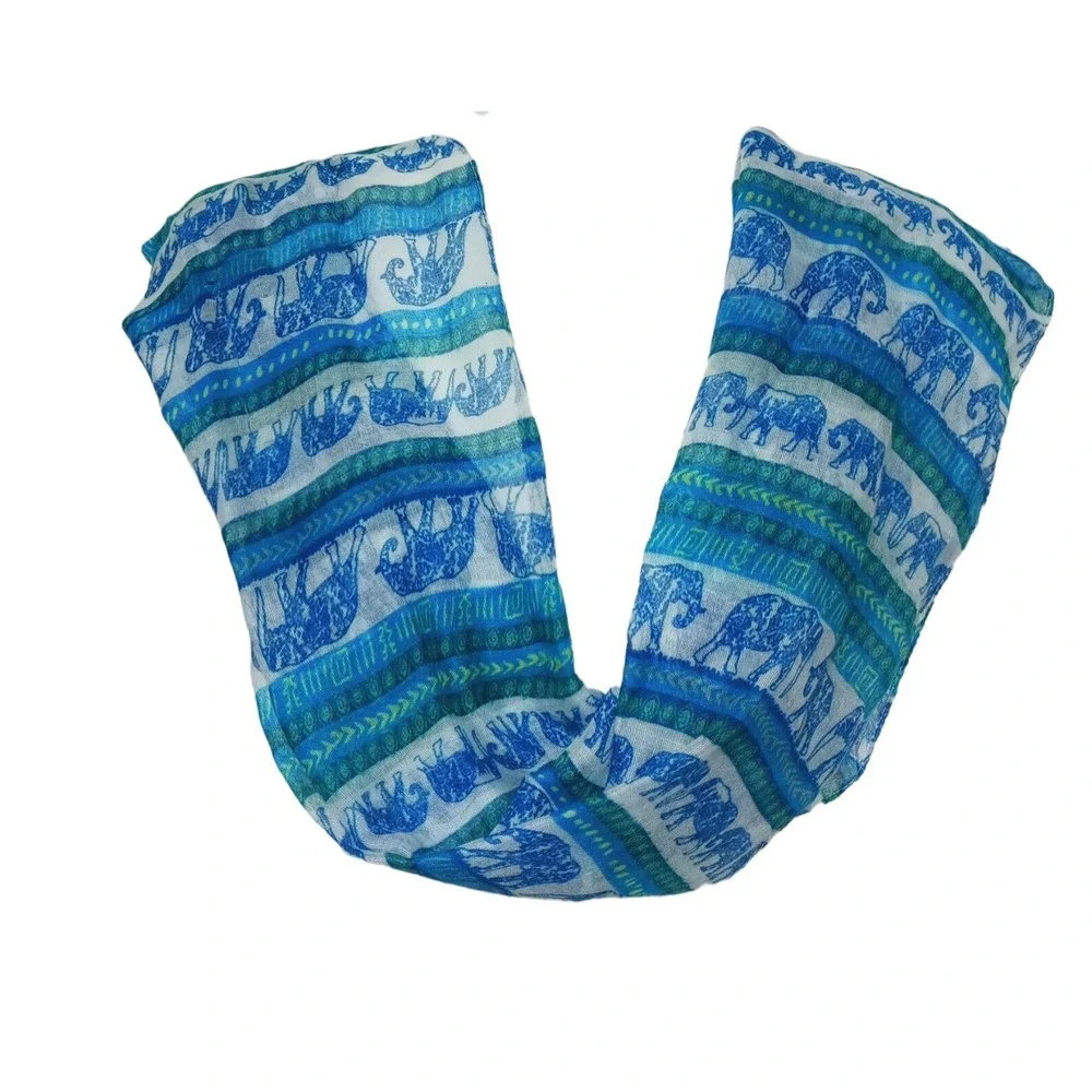Womens Infinity Scarf Hijab Wrap Blue White Elephant Print Chevron Ikat 35x20